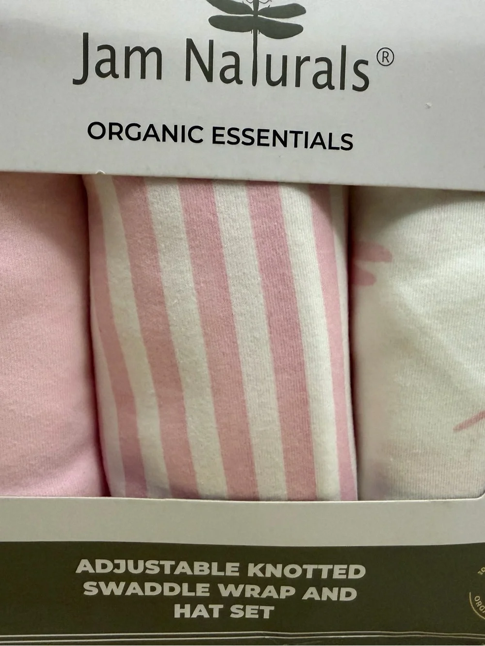 NWT Jam Naturals Organic Baby Swaddle Wrap and Hat Set 0-3M Pink Stripes